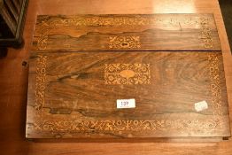 Victorian Rosewood writing slope having floral veneer inlay and fitted interior