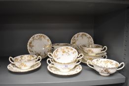 A set of eight Mintons 20th century soup cups and saucers in the Ancestral pattern