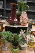 Early 20th century studio pottery including Schofield style jug, Dutch vase and polished stone