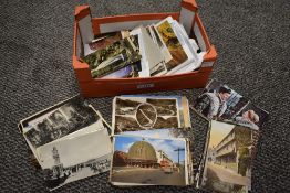 A box of mixed vintage UK & World Postcards, early to modern, black & white and colour, real photo