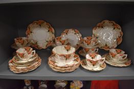 Late Victorian Melba part tea service in a scalloped design