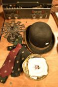 An Austin Reed Burlington bowler hat of small size, three district bank ties