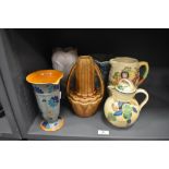 Early 20th century Art Deco pottery including Crown Devon Windermere can, Flaxman ware and Sylvac