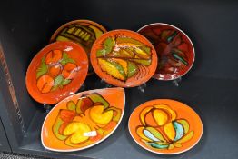 Poole Mid Century studio pottery bowl and plates in a typical Living Glaze design
