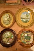 20th century needlework embroidery in oval and button frames landscapes and garden scenes