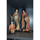 Early 20th century Japanese Kabuki figures in traditional Kimono dress