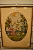 20th century needle work embroidery depicting 18th century Dandy lovers