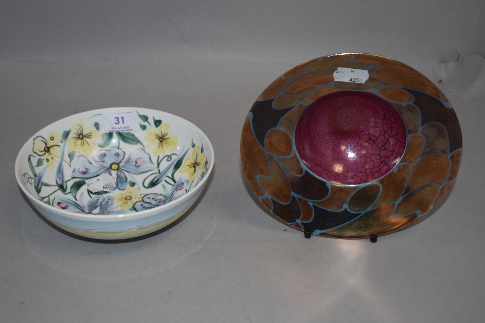 20th century studio pottery including hand painted floral bowl and lustre glazed porcelain bowl