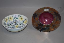 20th century studio pottery including hand painted floral bowl and lustre glazed porcelain bowl