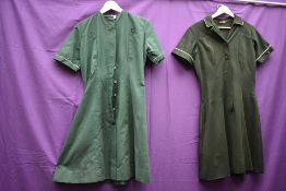 Two mid century nurses uniforms in green.