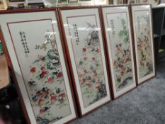 A collection of four large stunning embroideries, using vibrant silk threads and all being highly