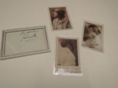Three photographic postcards of stars in Ivor Novello productions, also a framed Ivor Novello