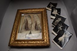 A pair of Margot Fonteyn's ballet shoes sold alongside five postcard photographs,by repute.