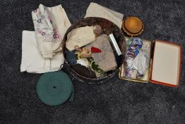 A box of sewing thread,haberdashery and similar.