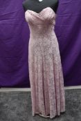 A stunning 1940s lilac lace gown having Marjon Couture label and Marshall and Snelgrove label, boned