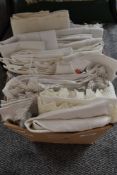 A box full of Victorian and Edwardian huckaback towels, some nicely detailed ones amongst this lot