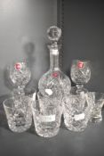 20th century Webb clear cut crystal glass wares including decanter, two wine glasses and six similar