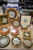 Early 20th century needle point and silk work framed pictures including butterfly and flowers