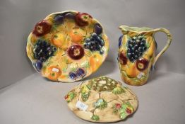 20th century Sylvac pottery fruit and berries jug and bowl set with similar flower basket