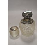 Antique perfume of scent bottle having HM silver chase work lid with similar match striker