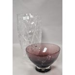 A Caithness edged glass bowl and a large cut glass vase, height approx. 32cm