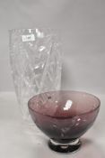 A Caithness edged glass bowl and a large cut glass vase, height approx. 32cm