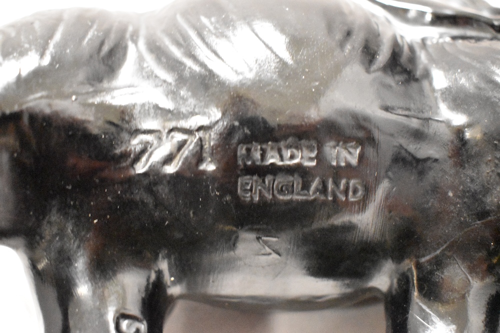 A large pair of 1950s matt black Sylvac elephants impressed with 771 Z made in England. - Image 3 of 4