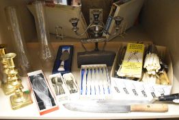 20th century cutlery and flatware including candle sticks, flat iron and Honey knife