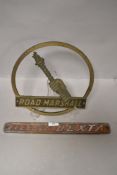 Two vintage plaques including large brass Road Marshall and Fordson Dexta.