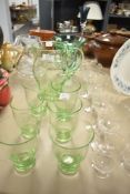 20th century glass wares including Art Deco green glass water jug and glass set with cut wine