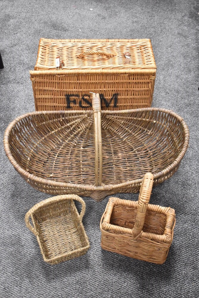 20th century wicker woven baskets and hamper