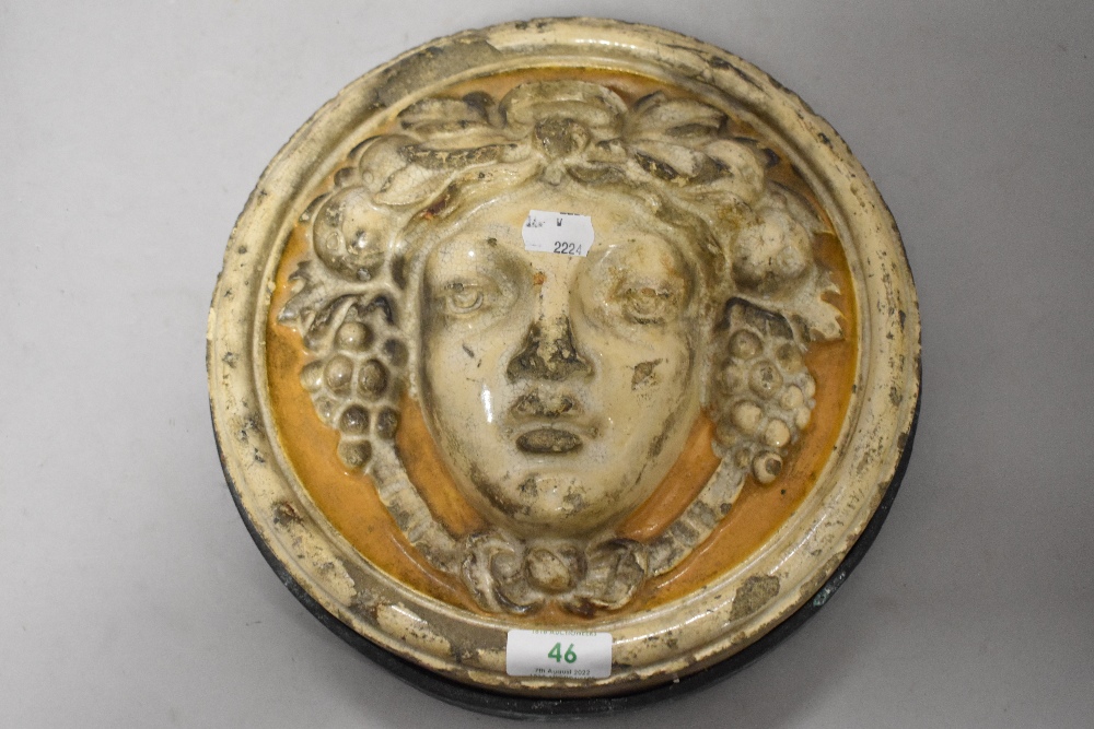 A Victorian Maw and Co cast stone ware plaque or roundal having metal mount. - Image 2 of 6