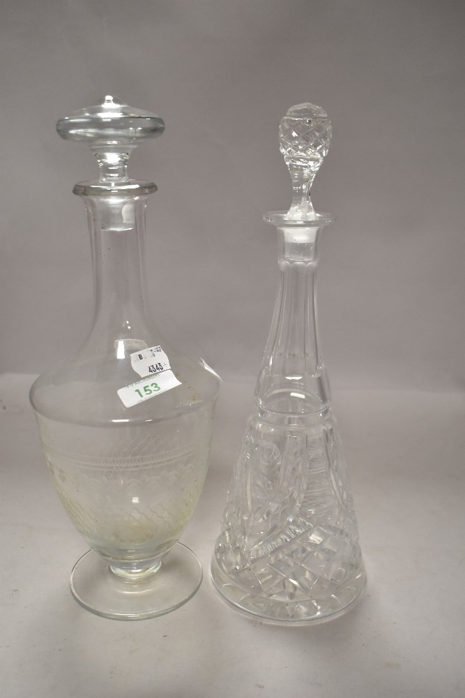 20th century cut glass decanter with similar etched design
