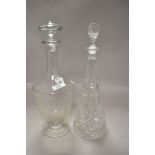 20th century cut glass decanter with similar etched design