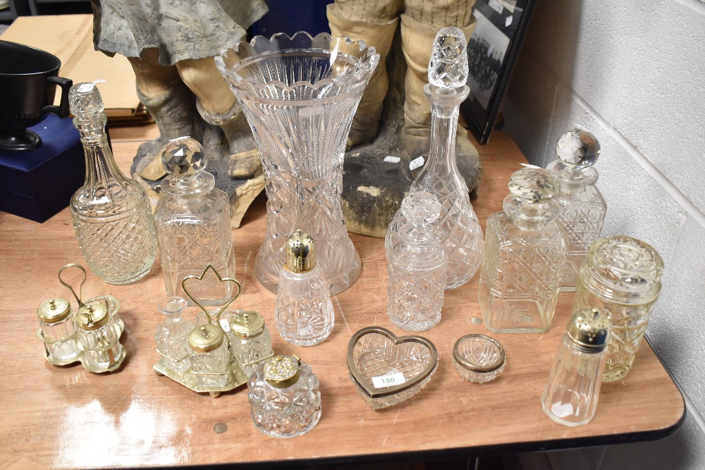 20th century clear cut crystal glass including large vase, decanters and...