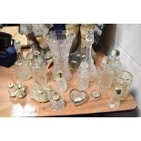 20th century clear cut crystal glass including large vase, decanters and condiments