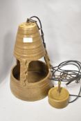 Mid century studio pottery ceiling drop light in the form of a Lantern