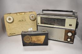 A trio of vintage radios including leather clad 'Super 7' and GEC transistor.