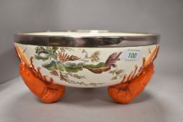 Late Victorian Wedgwood Lobster salad bowl silver rim with seaweed design 1883