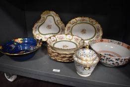 20th century ceramics including Crown Devon lustre bowl, Chinese bowl and Limoges dessert set