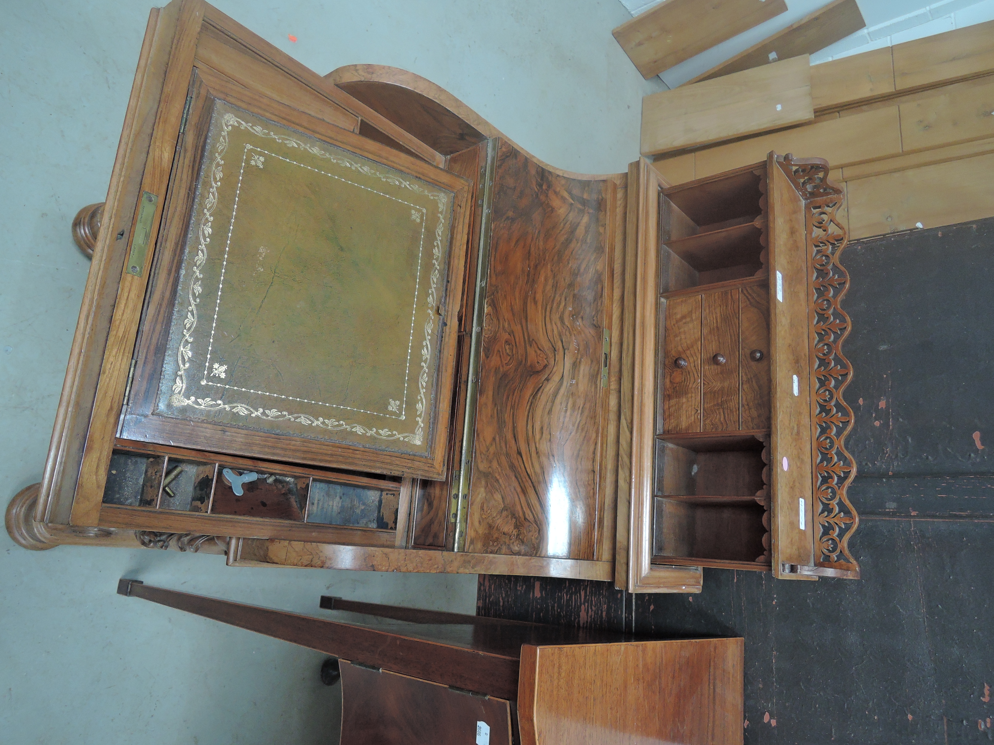 A Victorian walnut Davenport desk having intricate finial to top, piano lid, internal writing slope, - Image 2 of 2