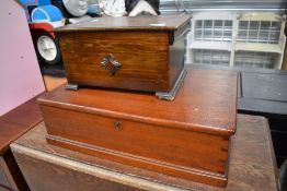 A selection of Antique and later case and boxes including mahogany bible box and sewing case