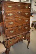 An early 20th century good quality Queen Anne style reproduction tall boy chest on chest of four