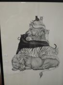 Marion Seawell, (contemporary), after , a print, big cat stack, dated 1976, 70 x 55cm, framed and