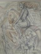 Adrian Hill, (1895-1977) a mixed media picture, war horseman, signed and attributed verso, 18 x