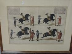 (19th century), an engraving, later coloured, French horse training, Monseigneur Le Marquis gives