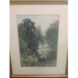 Sutton Palmer (1854-1933), after, a print, river scene, 60 x 40cm, mounted framed and glazed, 90 x