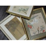 (20th century), a fabric print, Chinese scene, 14 x 19cm, mounted framed and glazed, 25 x 30cm,