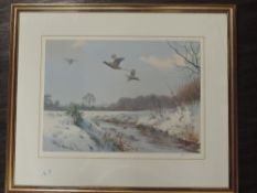 J C Harrison, (20th century), a Ltd Ed print, pheasants in snow, signed bottom right and num 263/