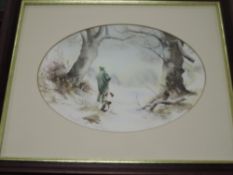 Josephine Copley, (20th century), after, a print, oval, pheasant shoot, 20 x 27cm, mounted framed